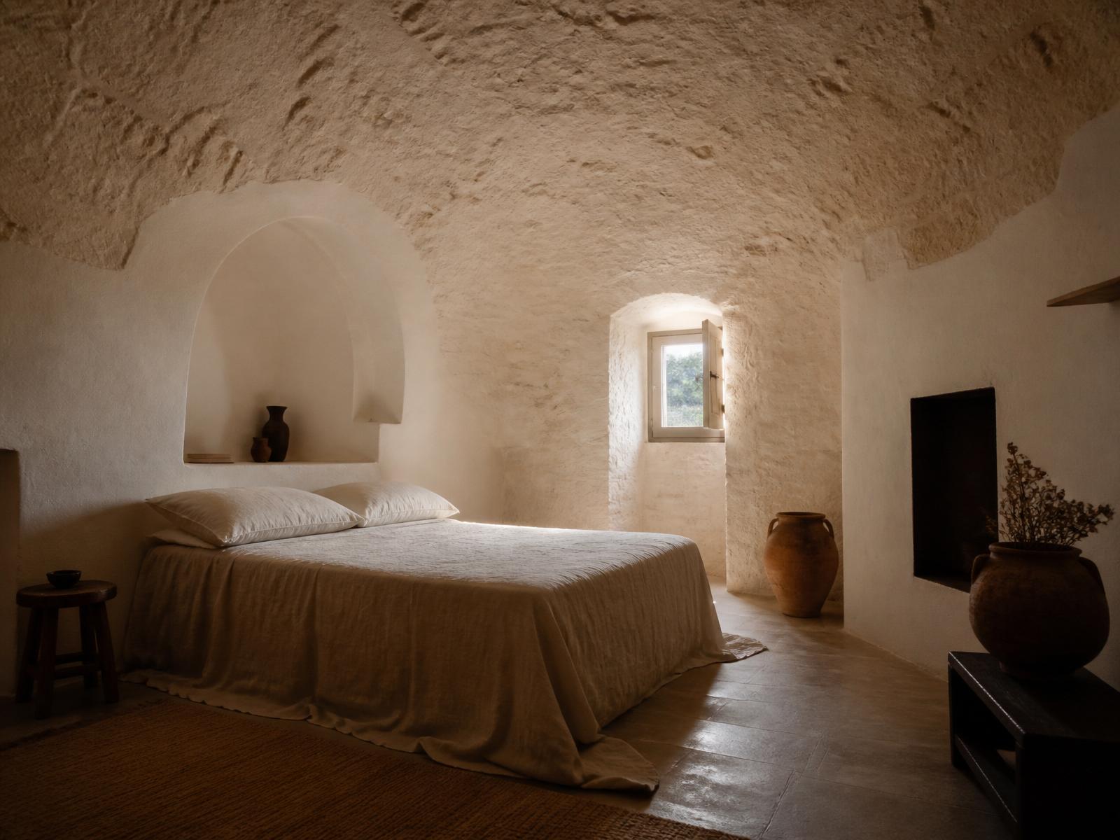 Whitewashed Puglia trullo interior